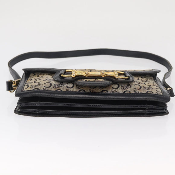 CELINE C Sulky Shoulder Bag Canvas Navy Gold Auth 166645