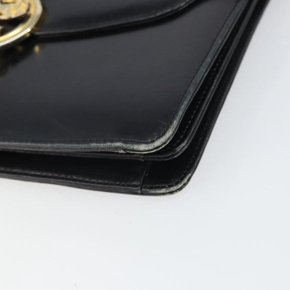 CELINE Shoulder Bag Leather Black Gold Auth 166646