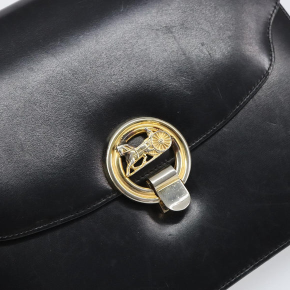 CELINE Shoulder Bag Leather Black Gold Auth 166646
