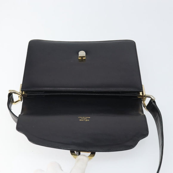 CELINE Shoulder Bag Leather Black Gold Auth 166646