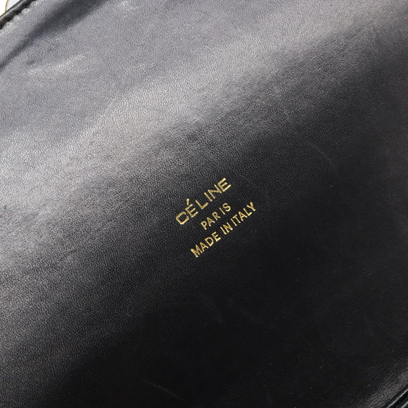 CELINE Shoulder Bag Leather Black Gold Auth 166646
