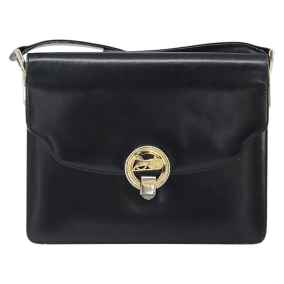 CELINE Shoulder Bag Leather Black Gold Auth 166646