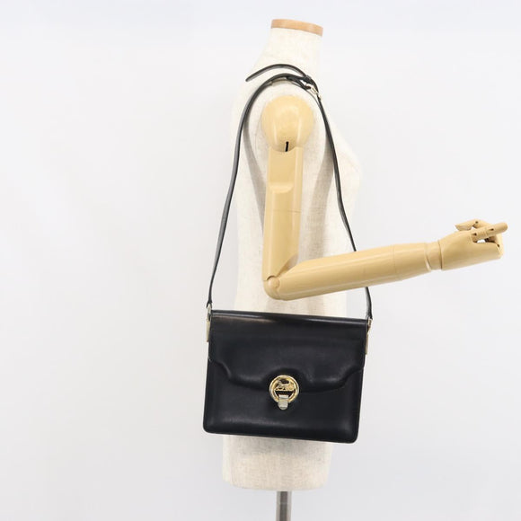 CELINE Shoulder Bag Leather Black Gold Auth 166646