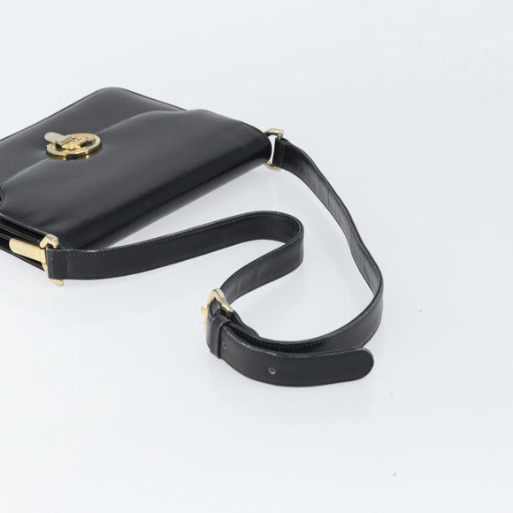 CELINE Shoulder Bag Leather Black Gold Auth 166646