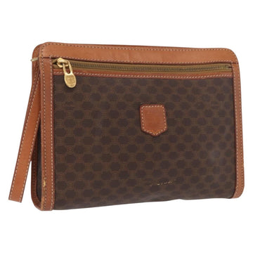 CELINE Macadam Canvas Clutch Bag PVC Brown Gold Auth 166648