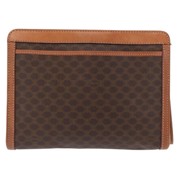 CELINE Macadam Canvas Clutch Bag PVC Brown Gold Auth 166648 - 0