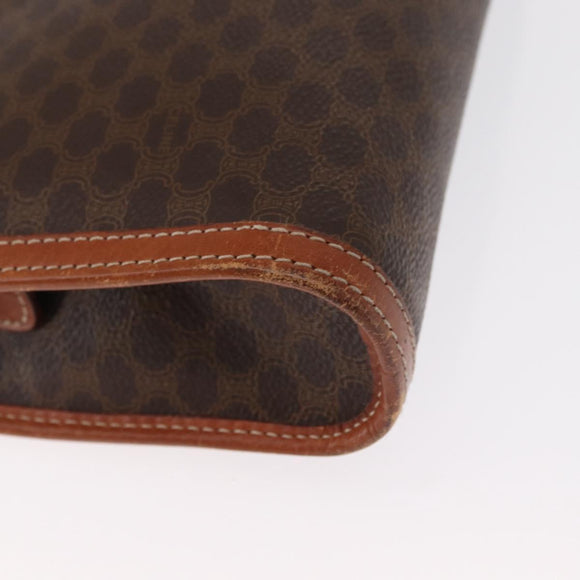 CELINE Macadam Canvas Clutch Bag PVC Brown Gold Auth 166650