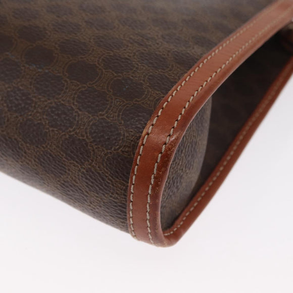 CELINE Macadam Canvas Clutch Bag PVC Brown Gold Auth 166650