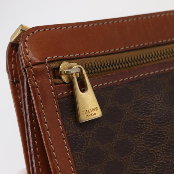 CELINE Macadam Canvas Clutch Bag PVC Brown Gold Auth 166650