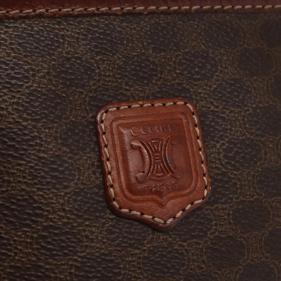 CELINE Macadam Canvas Clutch Bag PVC Brown Gold Auth 166650