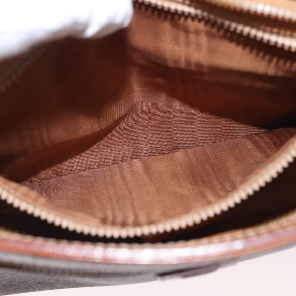 CELINE Macadam Canvas Clutch Bag PVC Brown Gold Auth 166650