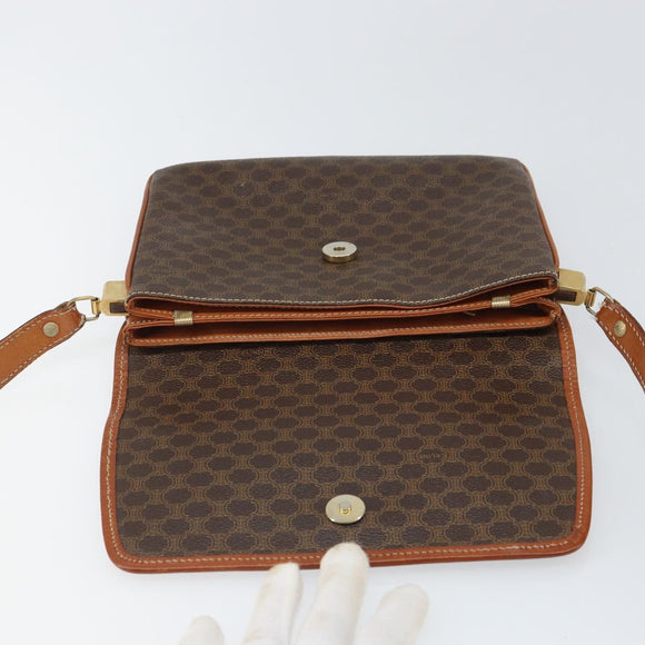 CELINE Macadam Canvas Shoulder Bag PVC Brown Gold Auth 166651