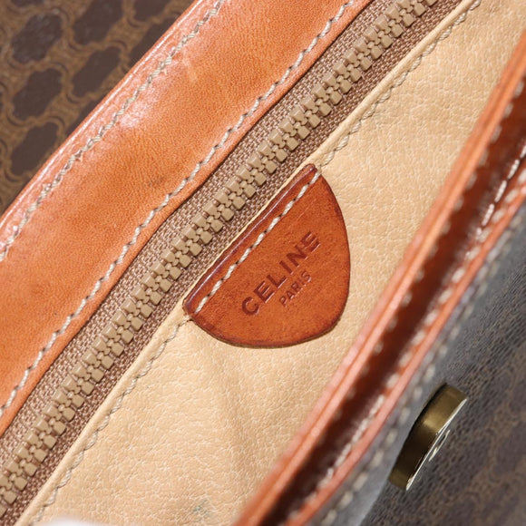 CELINE Macadam Canvas Shoulder Bag PVC Brown Gold Auth 166651
