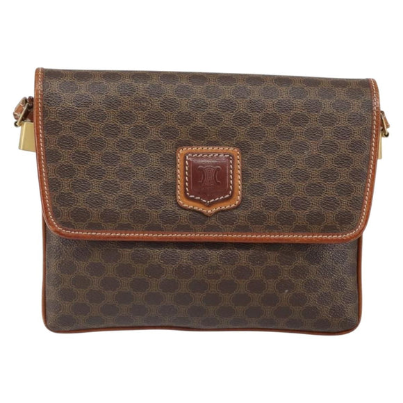 CELINE Macadam Canvas Shoulder Bag PVC Brown Gold Auth 166651