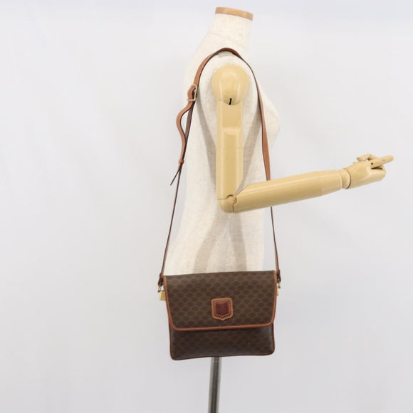 CELINE Macadam Canvas Shoulder Bag PVC Brown Gold Auth 166651