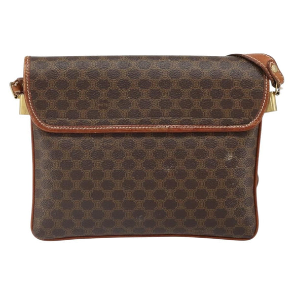 CELINE Macadam Canvas Shoulder Bag PVC Brown Gold Auth 166651