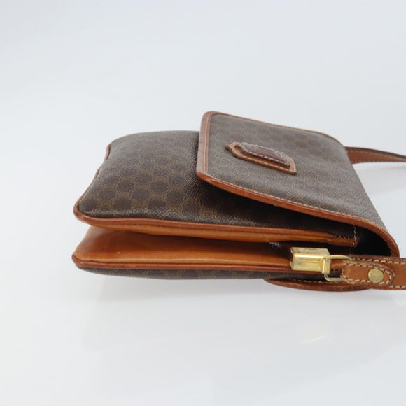 CELINE Macadam Canvas Shoulder Bag PVC Brown Gold Auth 166651