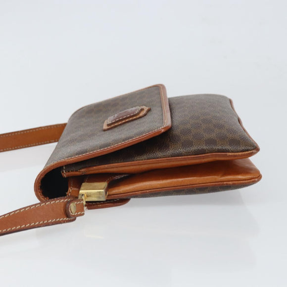 CELINE Macadam Canvas Shoulder Bag PVC Brown Gold Auth 166651