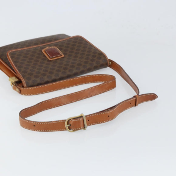 CELINE Macadam Canvas Shoulder Bag PVC Brown Gold Auth 166651