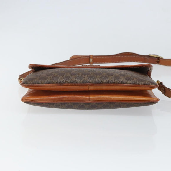 CELINE Macadam Canvas Shoulder Bag PVC Brown Gold Auth 166651