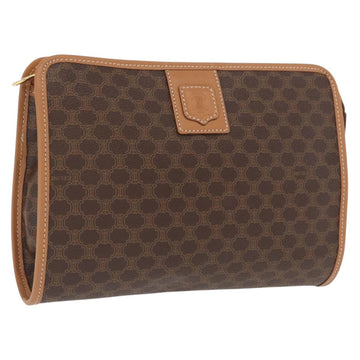 CELINE Macadam Canvas Clutch Bag PVC Brown Gold Auth 166652