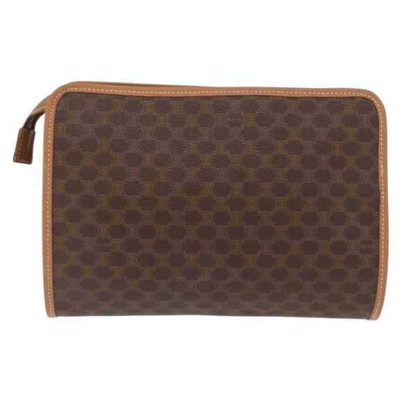 CELINE Macadam Canvas Clutch Bag PVC Brown Gold Auth 166652