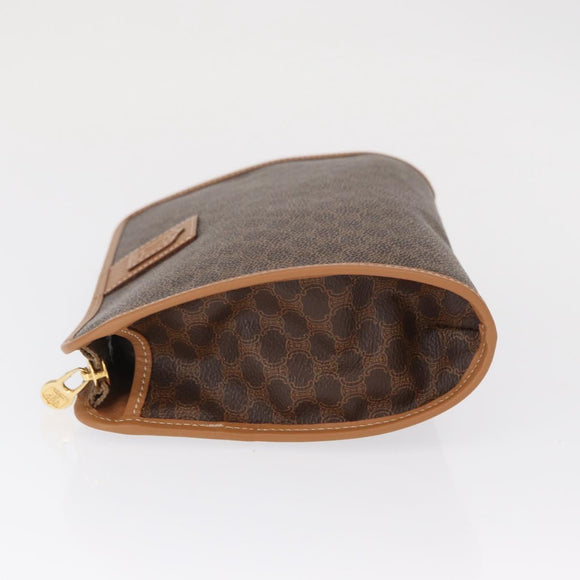 CELINE Macadam Canvas Clutch Bag PVC Brown Gold Auth 166652