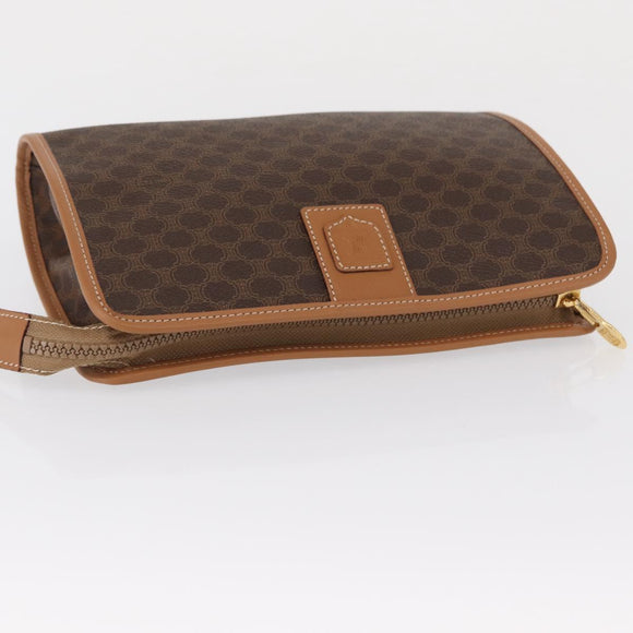 CELINE Macadam Canvas Clutch Bag PVC Brown Gold Auth 166652