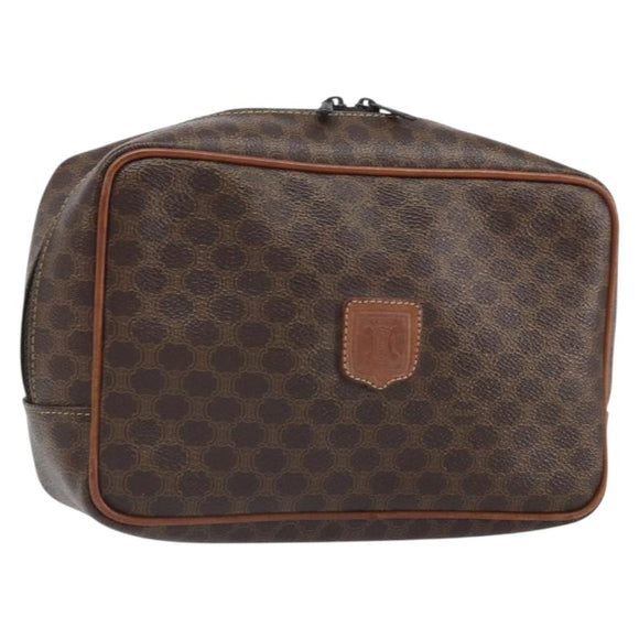 CELINE Macadam Canvas Pouch PVC Leather Brown Auth 166653