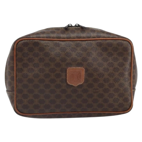 CELINE Macadam Canvas Pouch PVC Leather Brown Auth 166653
