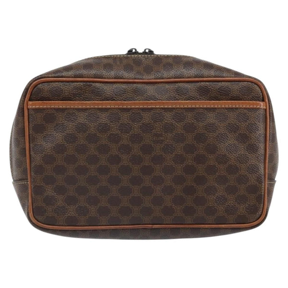CELINE Macadam Canvas Pouch PVC Leather Brown Auth 166653