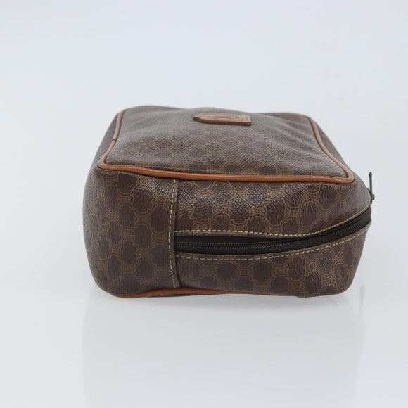 CELINE Macadam Canvas Pouch PVC Leather Brown Auth 166653