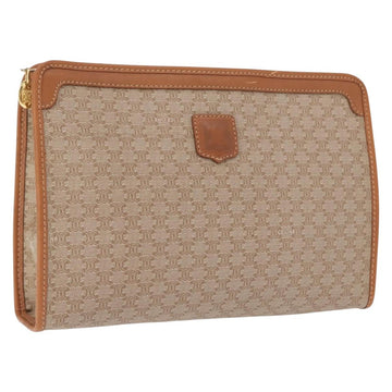 CELINE Macadam Canvas Clutch Bag PVC Beige Gold Auth 166654