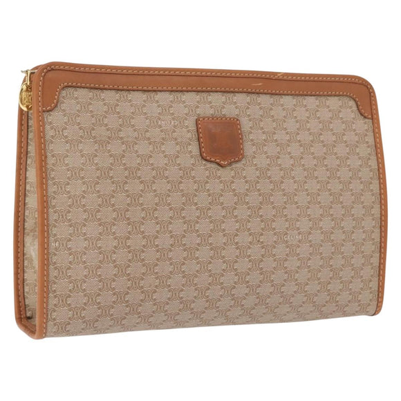 CELINE Macadam Canvas Clutch Bag PVC Beige Gold Auth 166654