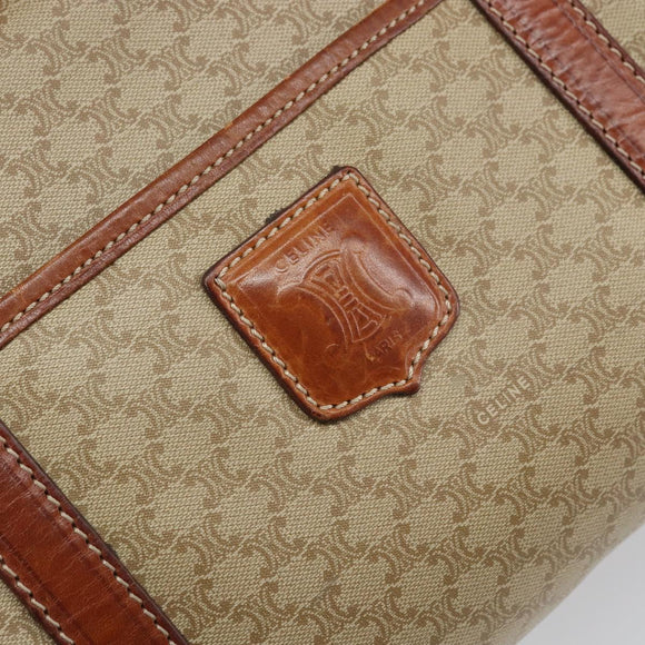CELINE Macadam Canvas Boston Bag PVC Beige Gold Auth 166655