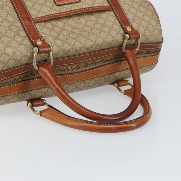 CELINE Macadam Canvas Boston Bag PVC Beige Gold Auth 166655