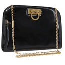 Salvatore Ferragamo Chain Gancini Shoulder Bag Patent Black Gold Auth 166656-1