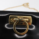 Salvatore Ferragamo Chain Gancini Shoulder Bag Patent Black Gold Auth 166656-10