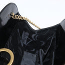 Salvatore Ferragamo Chain Gancini Shoulder Bag Patent Black Gold Auth 166656-17