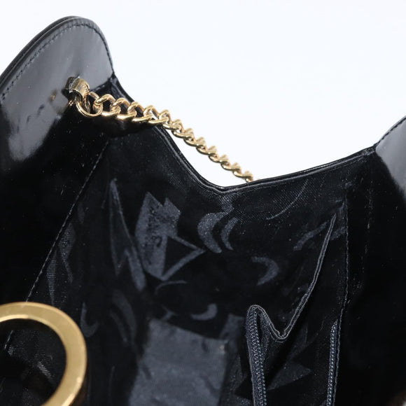 Salvatore Ferragamo Chain Gancini Shoulder Bag Patent Black Gold Auth 166656