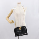 Salvatore Ferragamo Chain Gancini Shoulder Bag Patent Black Gold Auth 166656-20