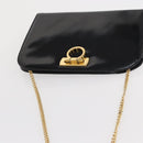 Salvatore Ferragamo Chain Gancini Shoulder Bag Patent Black Gold Auth 166656-6