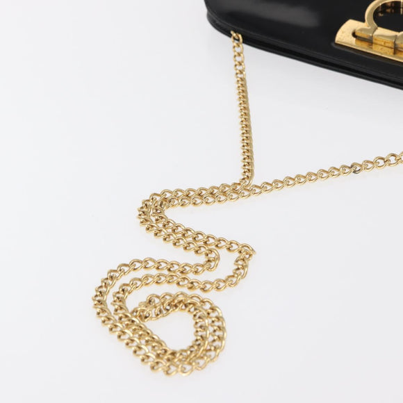 Salvatore Ferragamo Chain Gancini Shoulder Bag Patent Black Gold Auth 166656