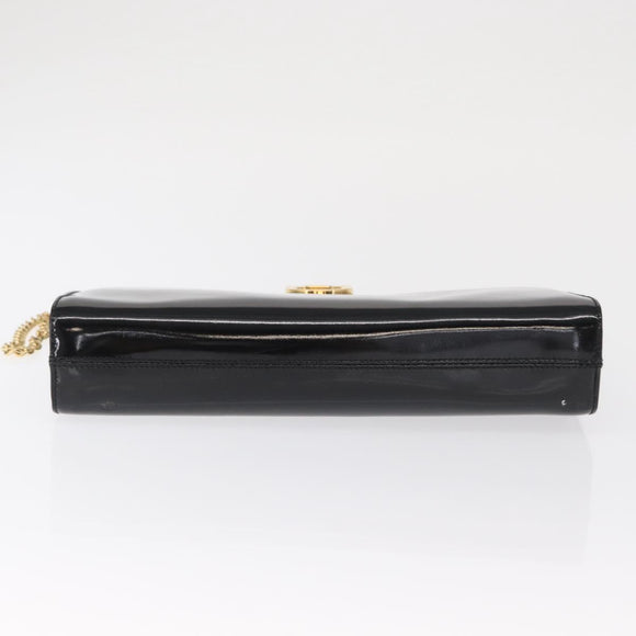 Salvatore Ferragamo Chain Gancini Shoulder Bag Patent Black Gold Auth 166656