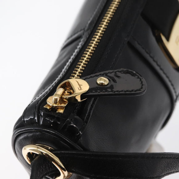 Salvatore Ferragamo Vala Shoulder Bag Leather Black Gold Auth 166657