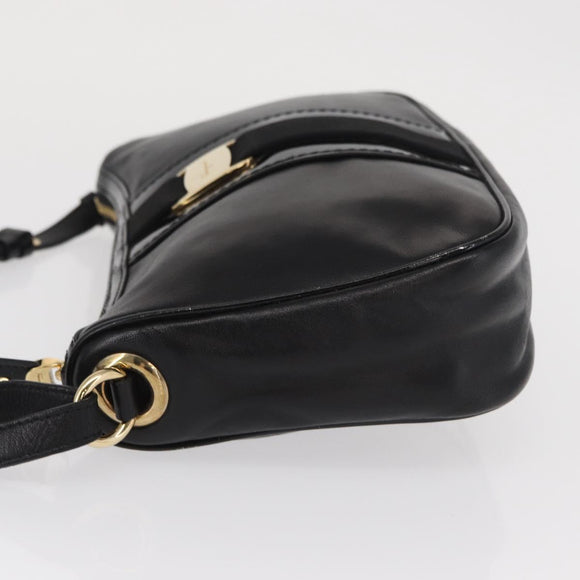 Salvatore Ferragamo Vala Shoulder Bag Leather Black Gold Auth 166657