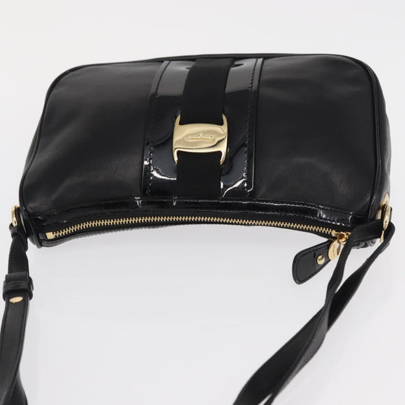 Salvatore Ferragamo Vala Shoulder Bag Leather Black Gold Auth 166657