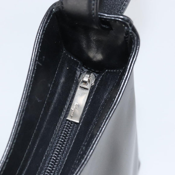 Salvatore Ferragamo Shoulder Bag Leather Black Silver Auth 166658