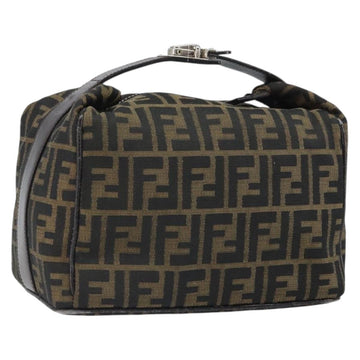 FENDI Zucca Canvas Vanity Pouch Black Brown Auth 166659