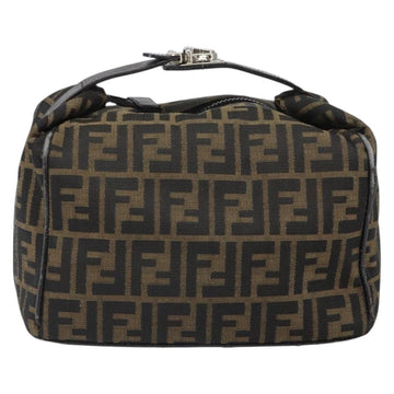 FENDI Zucca Canvas Vanity Pouch Black Brown Auth 166659 - 0